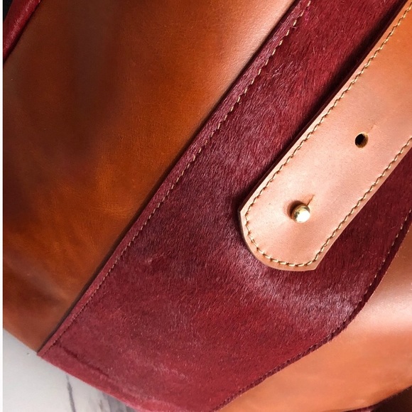 Leather Saddle Brown Shoulder Bucket Bag Red nwt - Picture 2 of 4